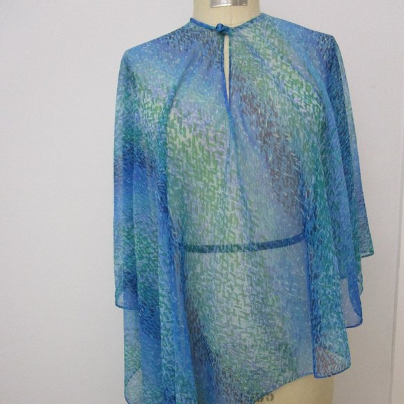 Floaty 70s Maxi Dress One Shoulder Sheer Overlay Poncho Topper - Picture 9 of 12